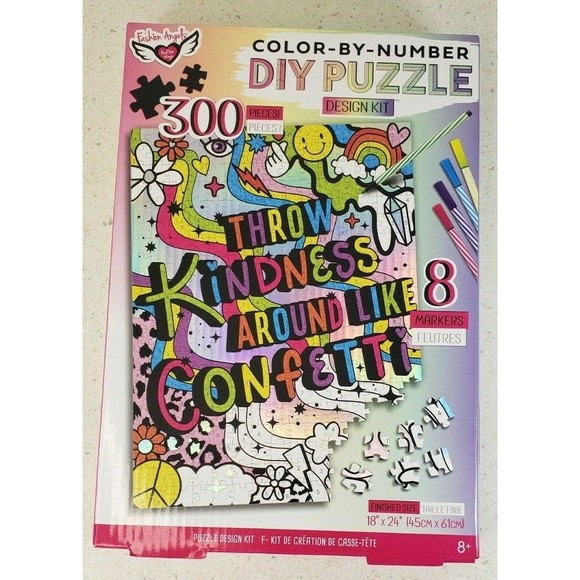 DIY Puzzle Design Kit 300 Pieces Color-By-Number Throw Kindness Around Like Conf